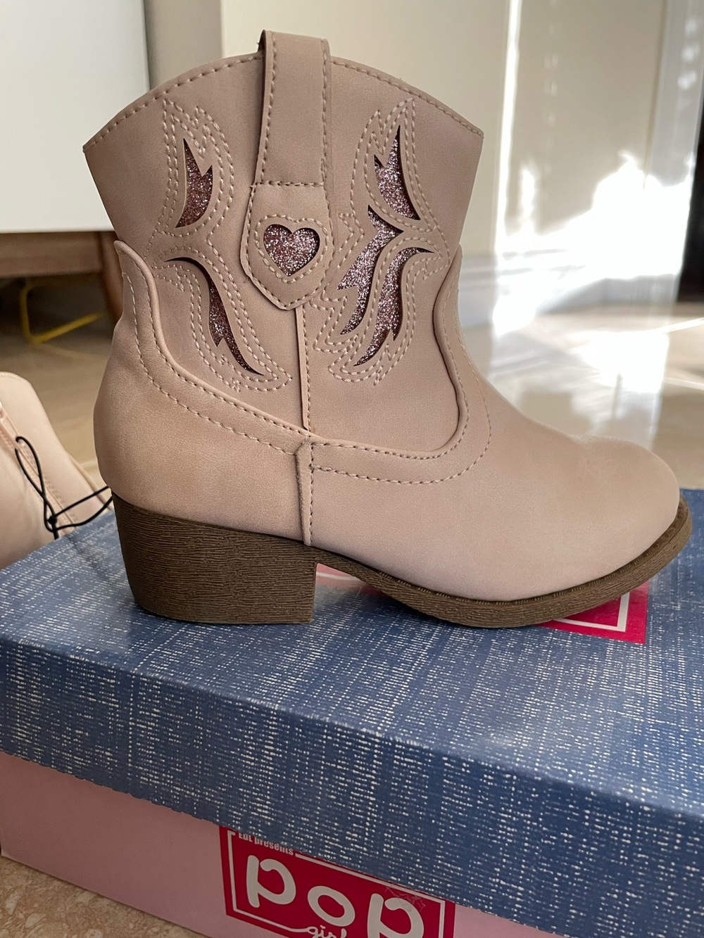 Pop Kid Sutton Girls Cowgirl Boots Blush Pink, Size 11